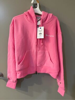 NWT Champion iconic Pink cosmos Cropped Full Zip Hoodie Size S